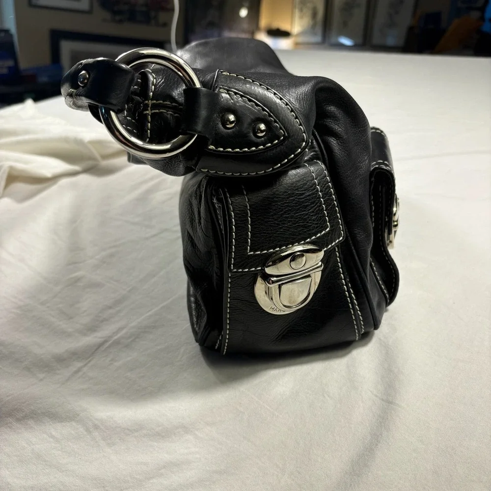 Authentic Marc Jacobs Shoulder Bag Black Pre-Owned Leather Push Lock Hobo - Picture 10 of 12